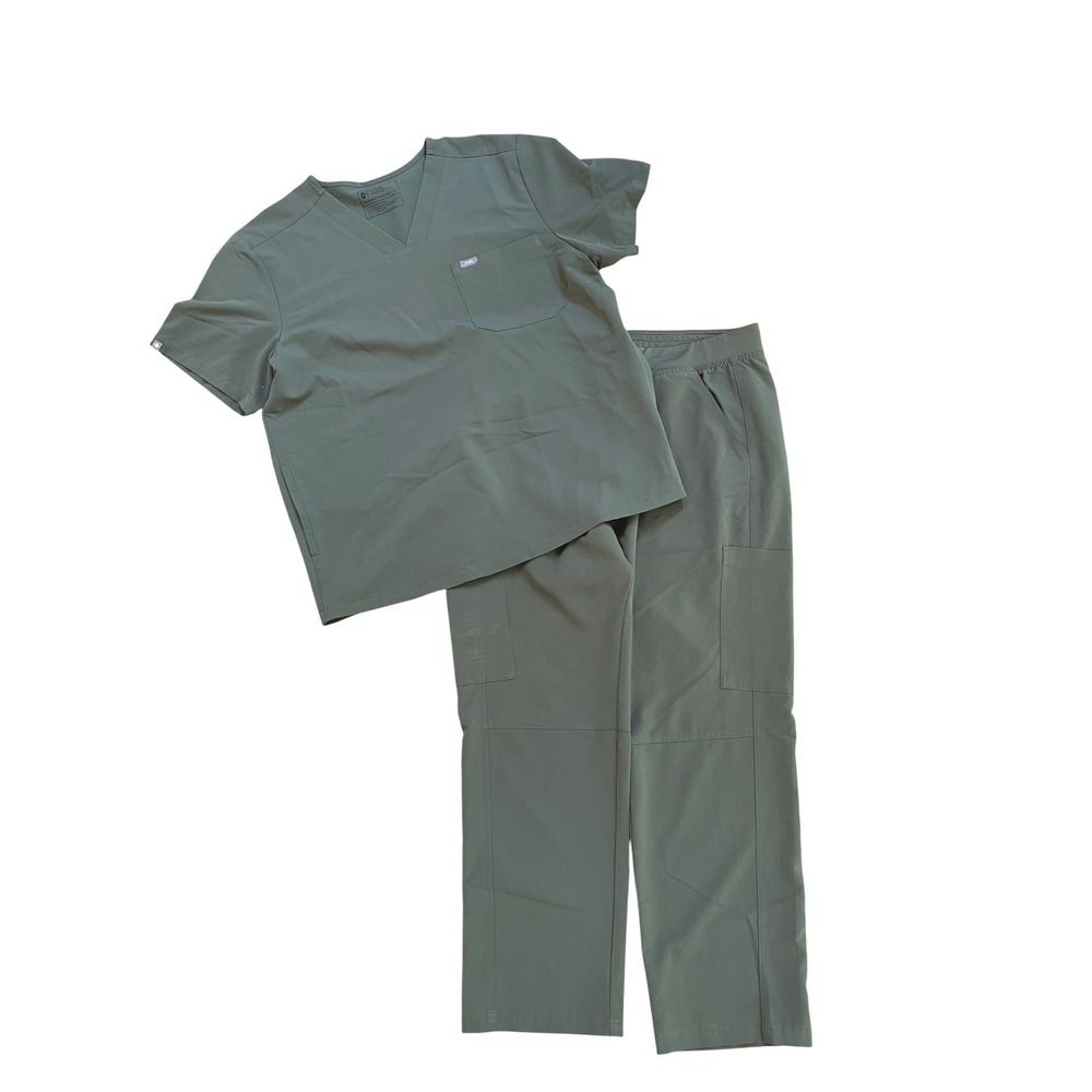 FIGS Scrub Set Mens XL Short Green Minimalist Chisec Top Cargo Axim Jogger Set